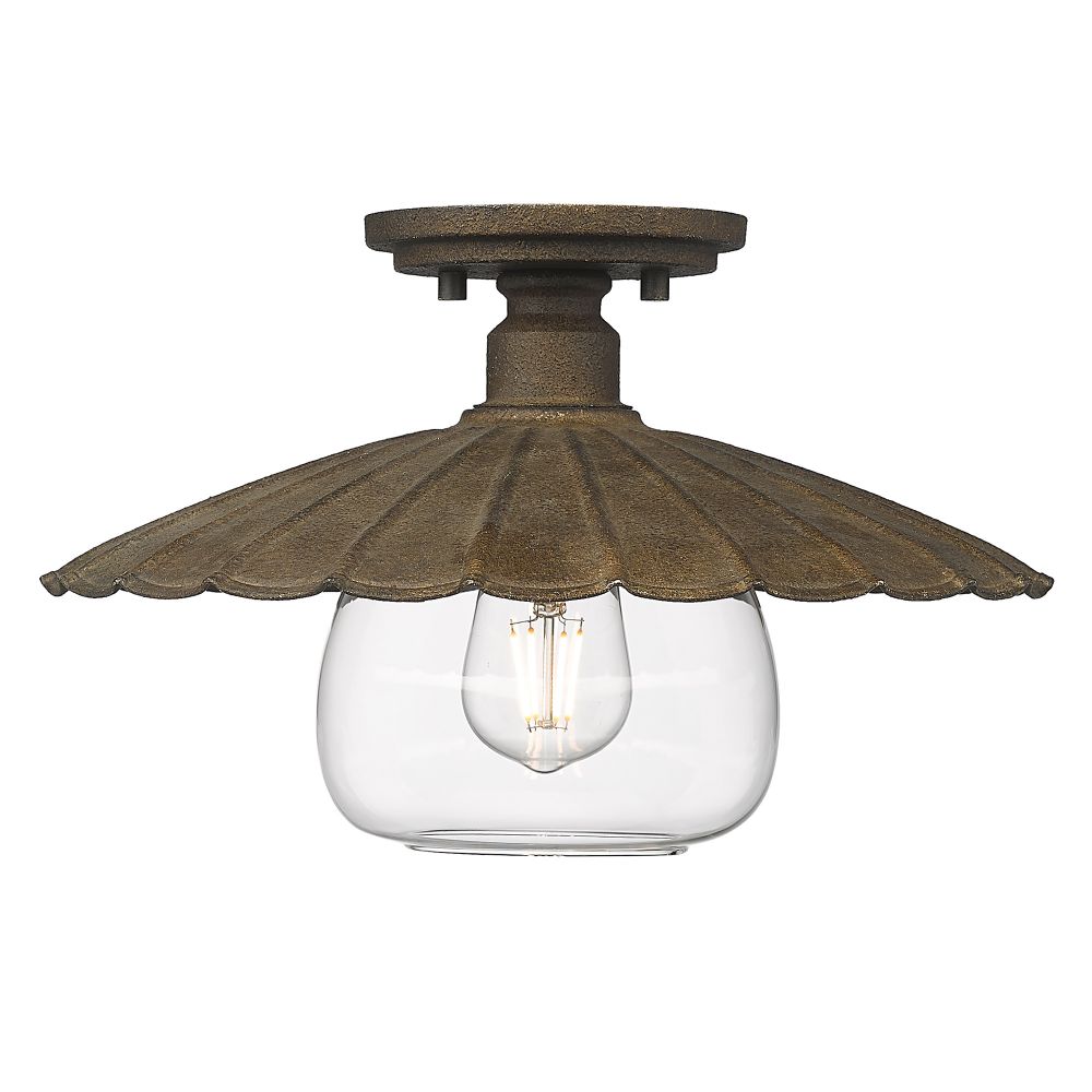 Golden Lighting 3124-FM DR-CLR Clemence Flush Mount in Dark Rust with Clear Glass Shade